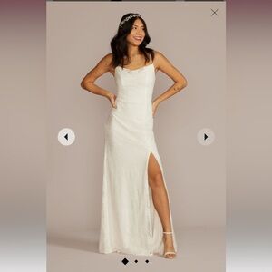 David’s Bridal Allover Lace Cowl Neck wedding gown